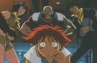 Cowboy Bebop: Faye, Jet and Spike looming over Ed